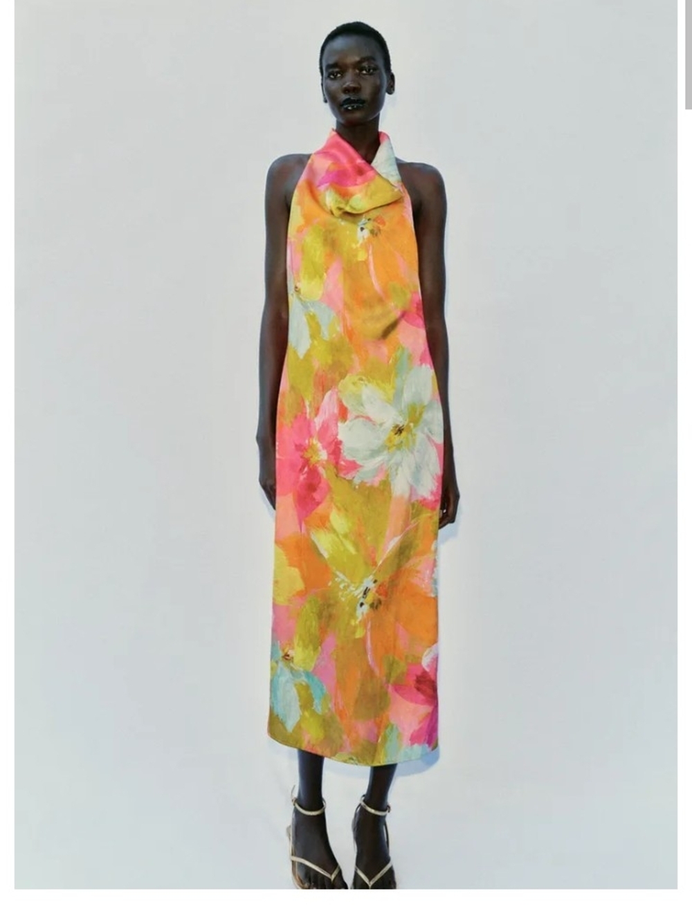 Zara Pink & Yellow Backless Halter Midi Dress - Picture 7 of 12